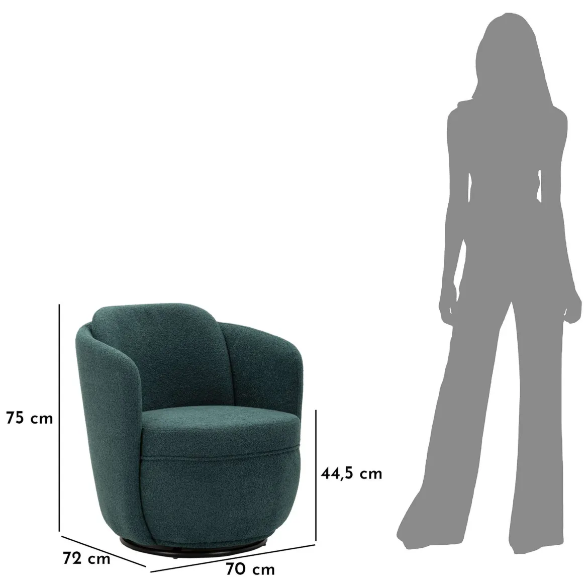 Poltrona Verde Ottanio Nero Base Girevole Braccioli 70x72x75h cm, Materiale Struttura in Legno Nobilitato - Morond