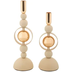 Portacandela Bianco Crema oro set da 2 Colore Struttura oro, Sfumatura Colore Struttura Crema - Fari