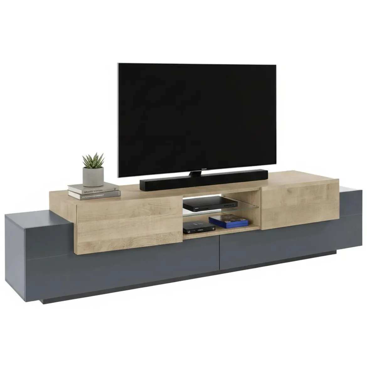 Porta TV antracite e acero 220x40x51h cm 4 ante - Amato