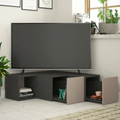 Porta TV antracite e beige 90x92x32h cm 2 ante e 2 cassetti - Fiorenza
