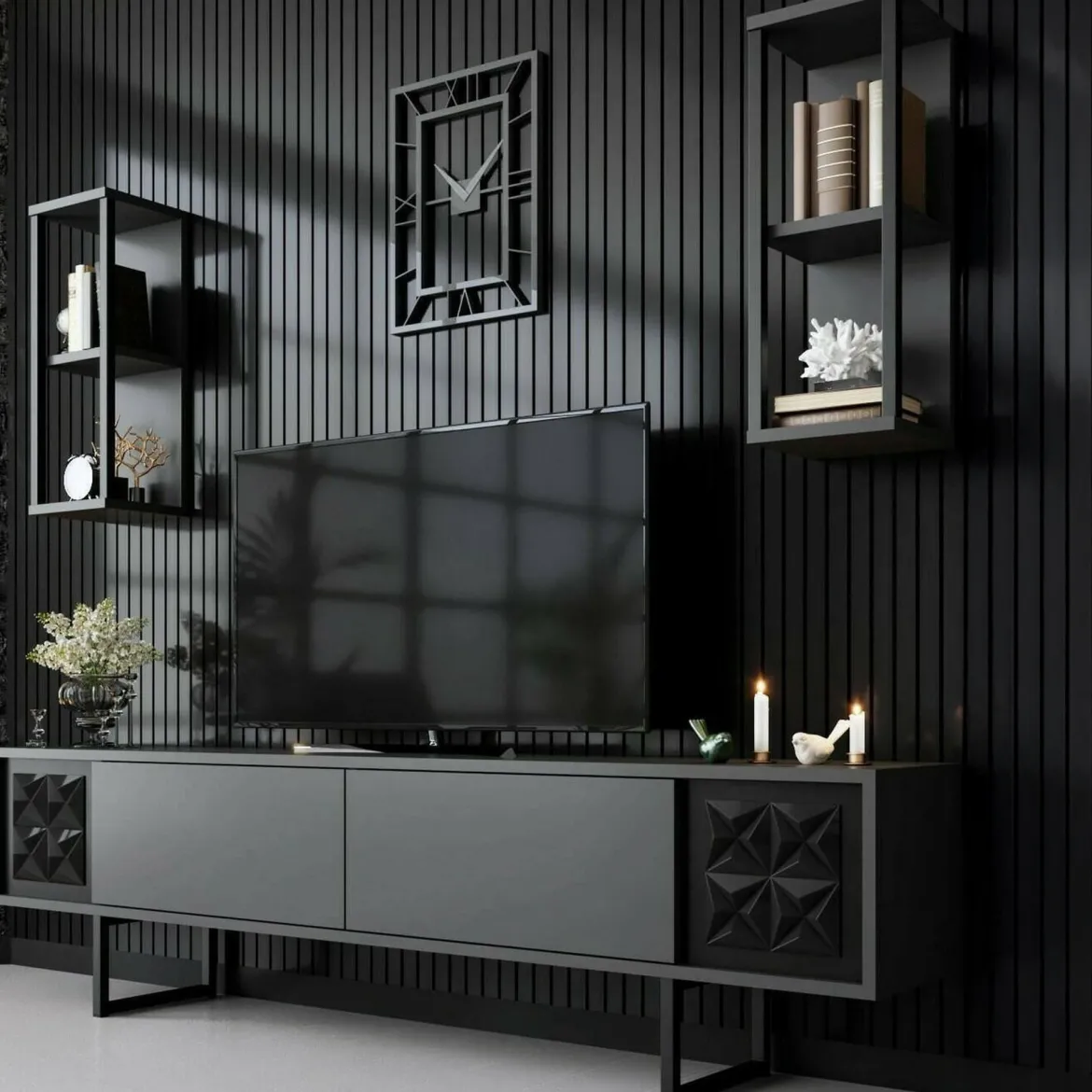 Porta TV antracite e nero 180x30x48h cm modulabile - Axa
