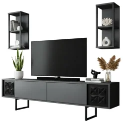 Porta TV antracite e nero 180x30x48h cm modulabile - Axa