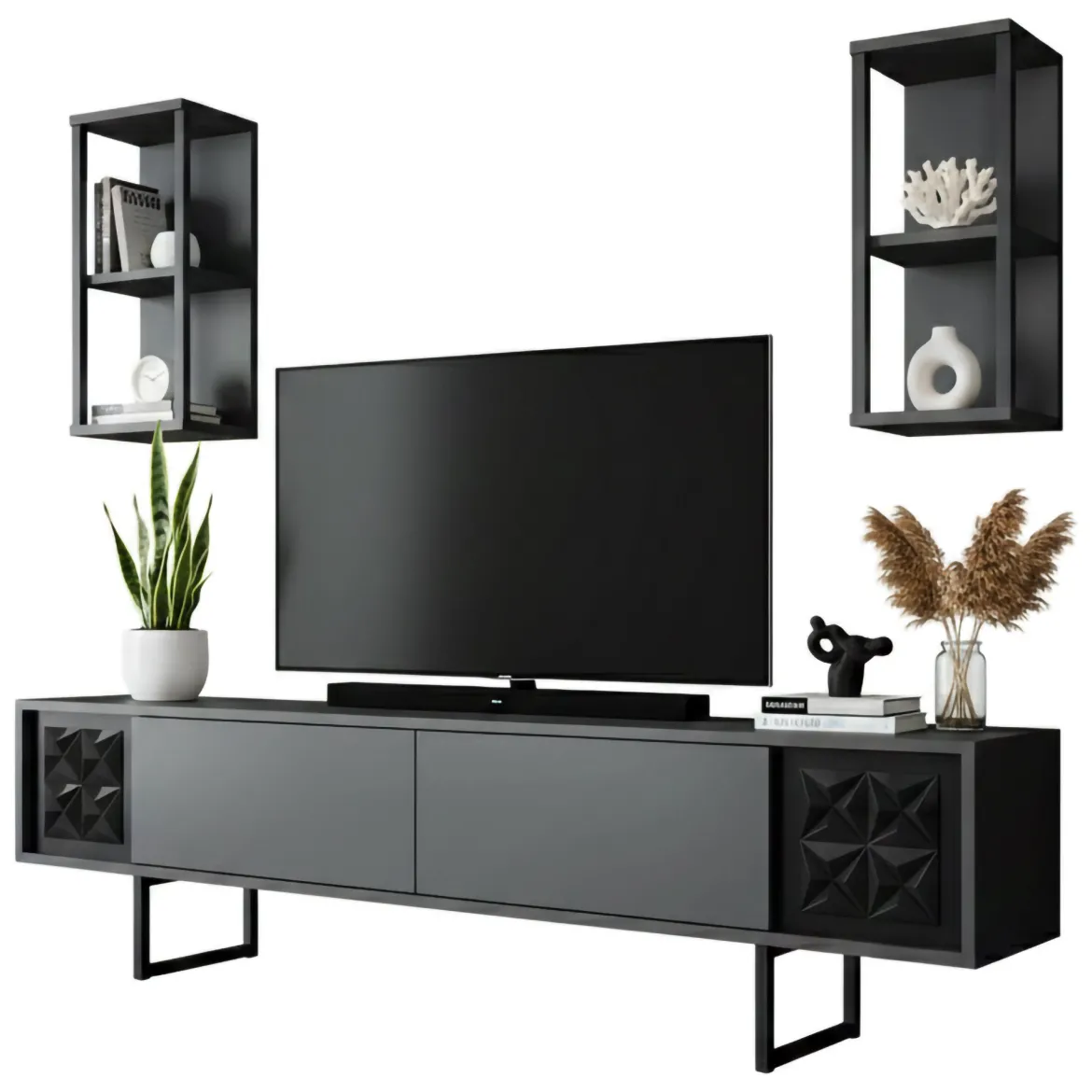 Porta TV antracite e nero 180x30x48h cm modulabile - Axa