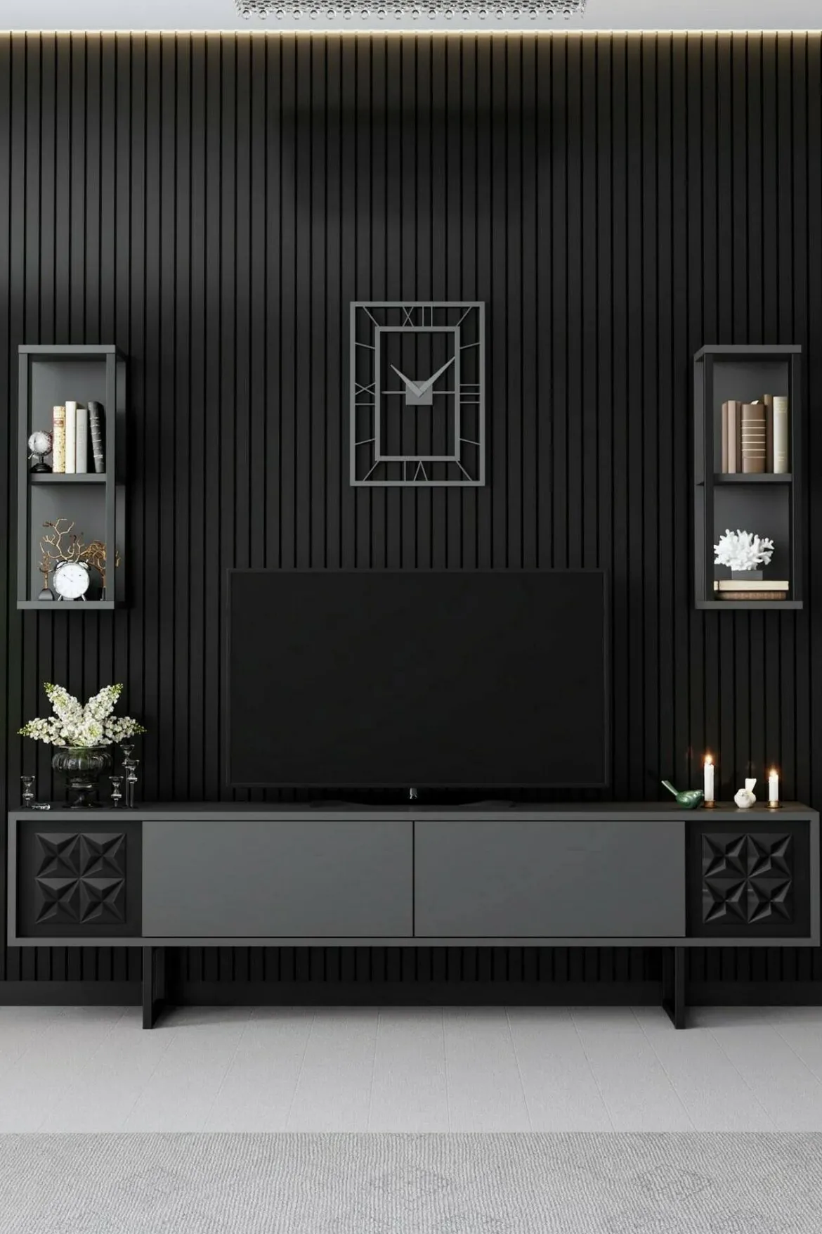 Porta TV antracite e nero 180x30x48h cm modulabile - Axa