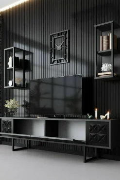 Porta TV antracite e nero 180x30x48h cm modulabile - Axa