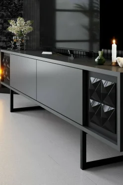 Porta TV antracite e nero 180x30x48h cm modulabile - Axa