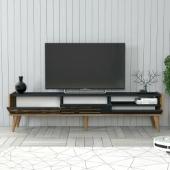 Porta TV antracite e noce 180x45x35h cm 3 ante - Upana