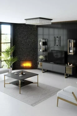 Porta TV antracite e oro 180x30x48h cm modulabile - Artinay