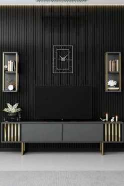 Porta TV antracite e oro 180x30x48h cm modulabile - Artinay