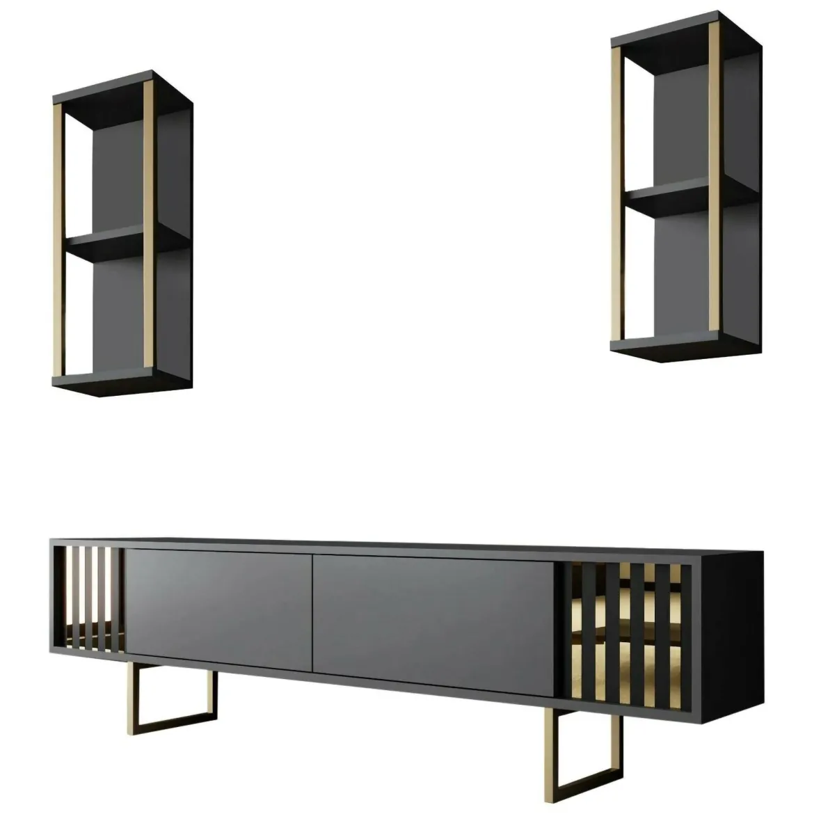 Porta TV antracite e oro 180x30x48h cm modulabile - Artinay