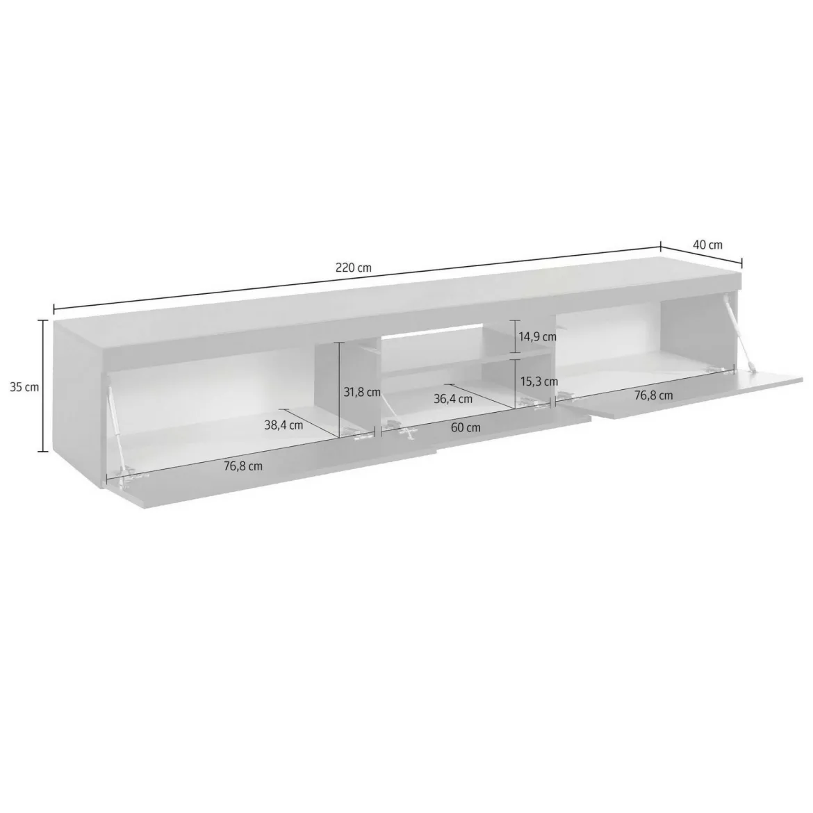 Porta TV antracite 220x40x35h cm 3 ante - Annett