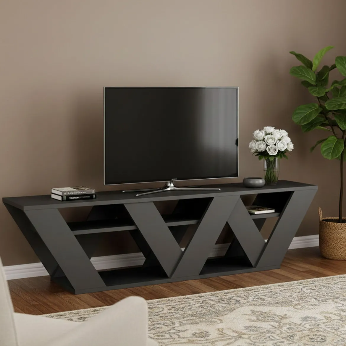 Porta TV antracite 158x30x40h cm in legno - Arcobaleno