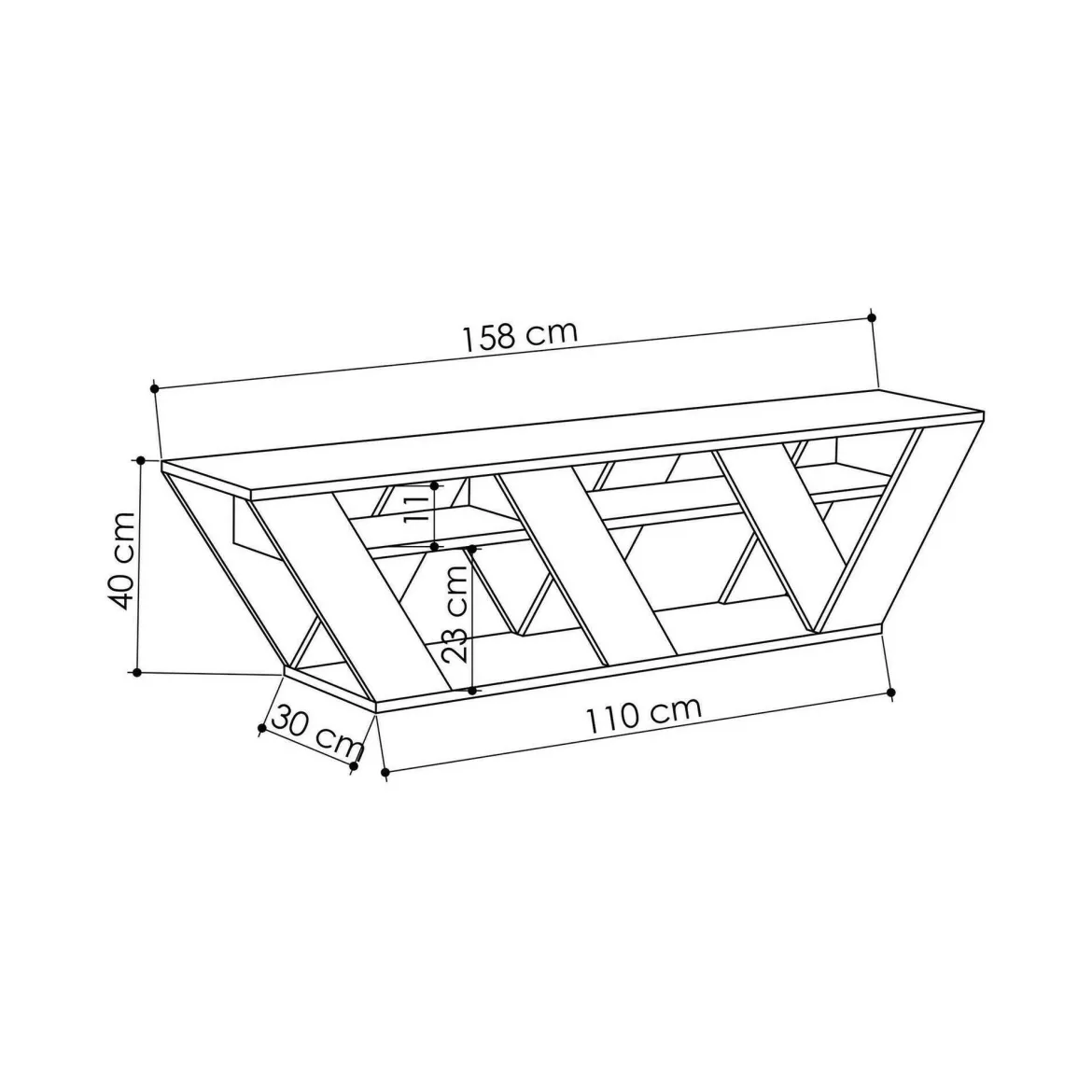 Porta TV antracite 158x30x40h cm in legno - Arcobaleno