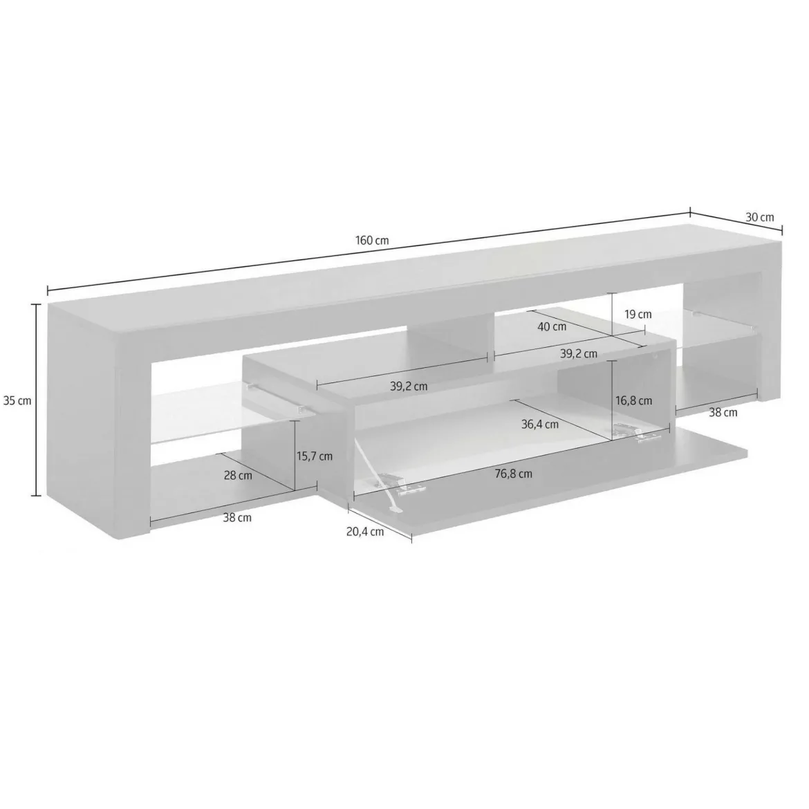 Porta TV antracite 200x40x35h cm in legno - Meti