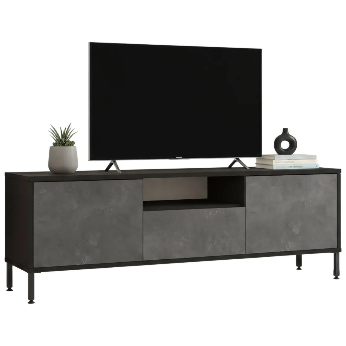 Porta TV argento e nero 170x35x46h cm 4 ante - Basyang
