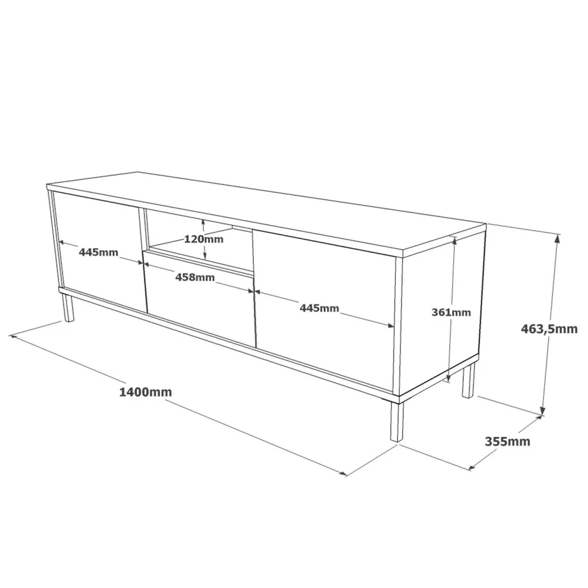 Porta TV argento e nero 170x35x46h cm 4 ante - Basyang