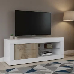 Porta TV bianco e acacia 140x43x56h cm in legno - Hector