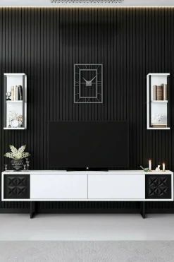 Porta TV bianco e nero 180x30x48h cm modulabile - Axa