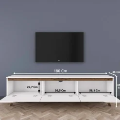 Porta TV bianco e noce 180x35x48h cm 3 ante - Apatite