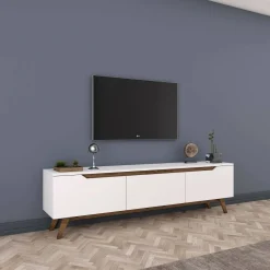 Porta TV bianco e noce 180x35x48h cm 3 ante - Apatite