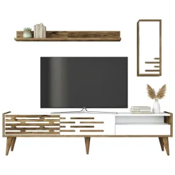 Porta TV bianco e noce 180x45x35h cm 3 ante - Upana