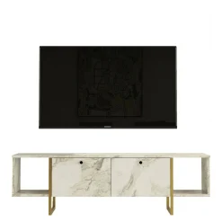 Porta TV bianco e oro 160x40x47h cm 2 ante - Adalberta