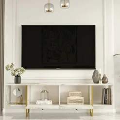 Porta TV bianco e oro 160x40x47h cm 2 ante - Adalberta