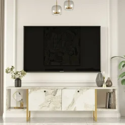Porta TV bianco e oro 160x40x47h cm 2 ante - Adalberta