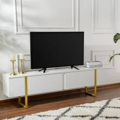 Porta TV bianco e oro 180x29x50h cm 2 ante - Lilith