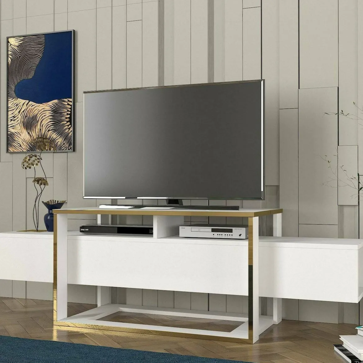 Porta TV bianco e oro 160x46x49h cm in legno - Jo