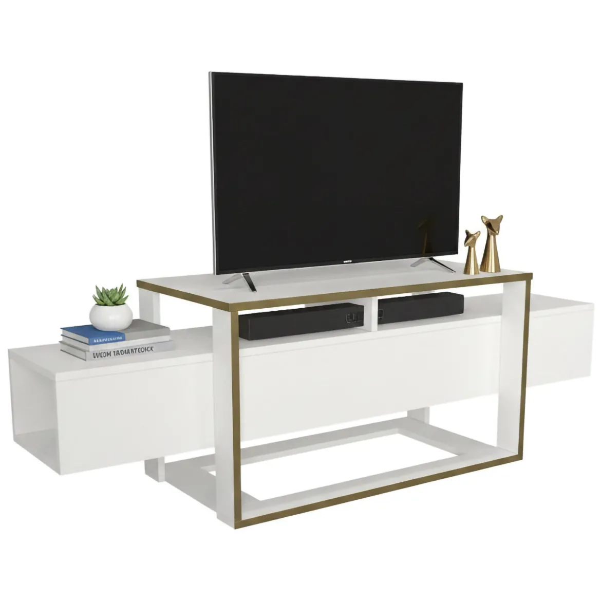 Porta TV bianco e oro 160x46x49h cm in legno - Jo