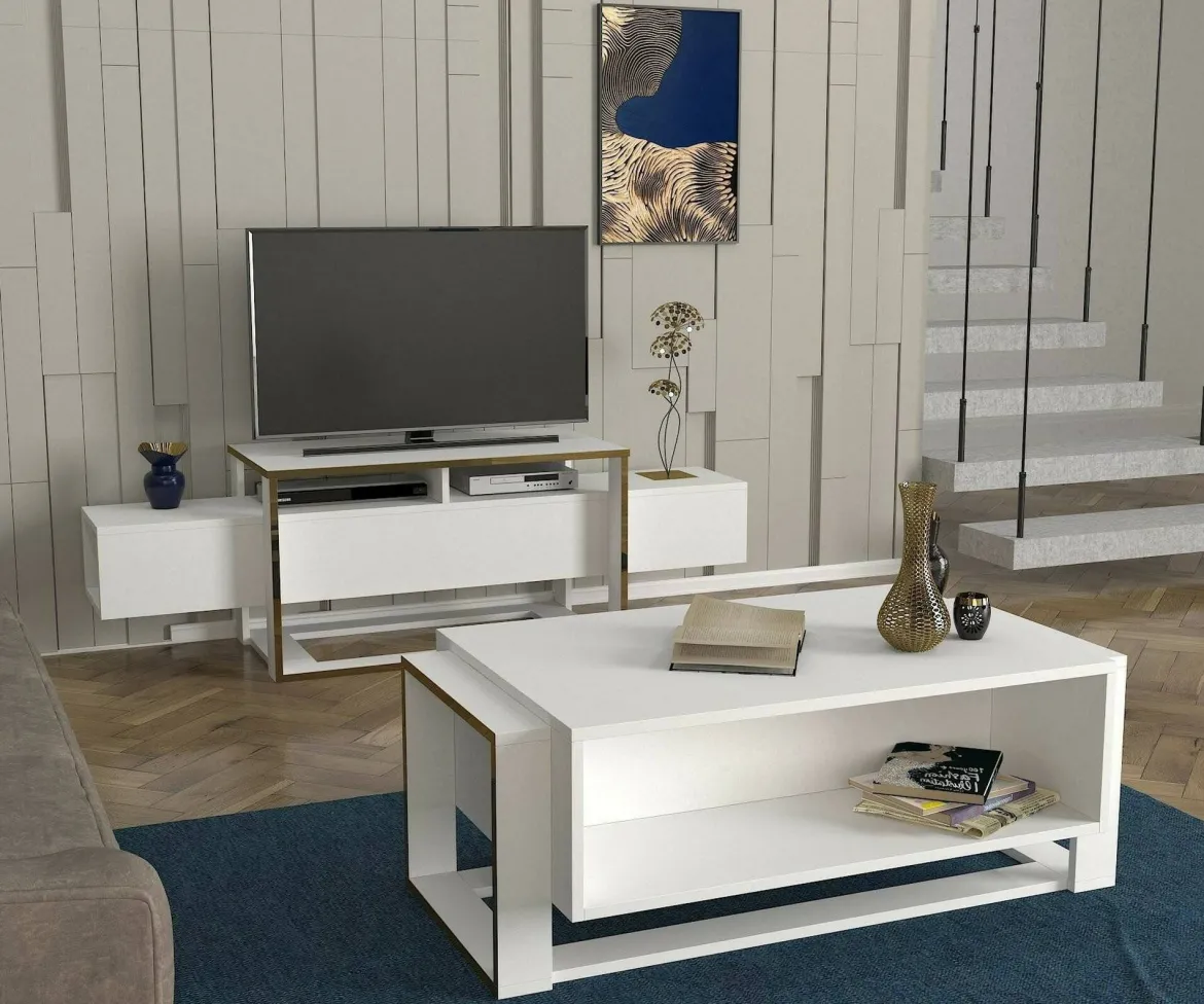 Porta TV bianco e oro 160x46x49h cm in legno - Jo