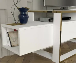 Porta TV bianco e oro 160x46x49h cm in legno - Jo