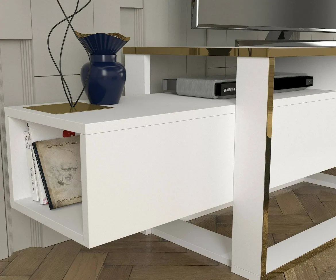 Porta TV bianco e oro 160x46x49h cm in legno - Jo