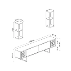 Porta TV bianco e oro 180x30x48h cm modulabile - Artinay