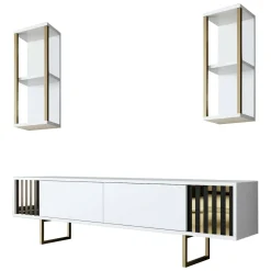 Porta TV bianco e oro 180x30x48h cm modulabile - Artinay