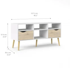 Porta TV bianco e quercia 117x39x57h cm in legno - Aliani