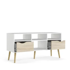 Porta TV bianco e quercia 117x39x57h cm in legno - Aliani