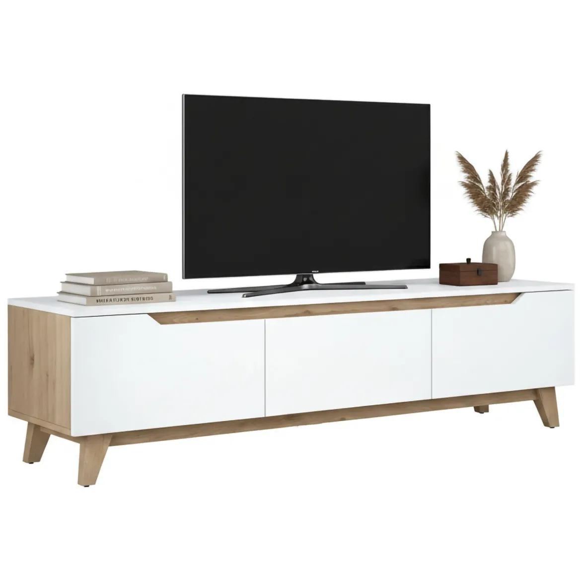 Porta TV bianco e rovere 180x35x48h cm 3 ante - Apatite