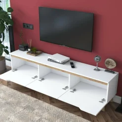 Porta TV bianco e rovere 180x35x48h cm 3 ante - Apatite