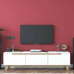 Porta TV bianco e rovere 180x35x48h cm 3 ante - Apatite