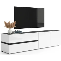 Porta TV bianco lucido e antracite 180x47x42h cm 2 ante e 2 cassetti - Basico