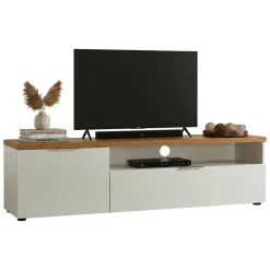 Porta TV bianco lucido e rovere 180x48x43h cm in legno - Manama