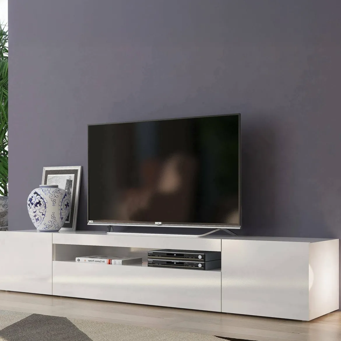 Porta TV bianco lucido 200x45x36h cm 2 ante - Akon