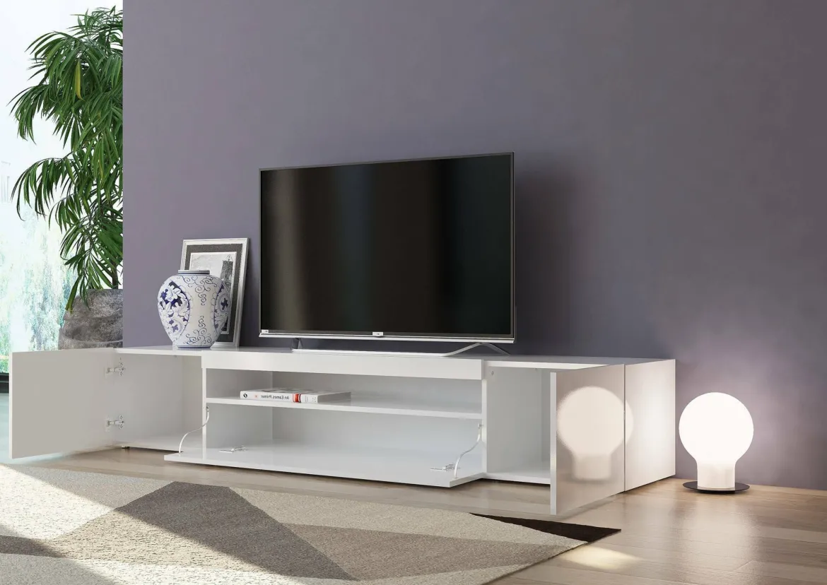Porta TV bianco lucido 200x45x36h cm 2 ante - Akon