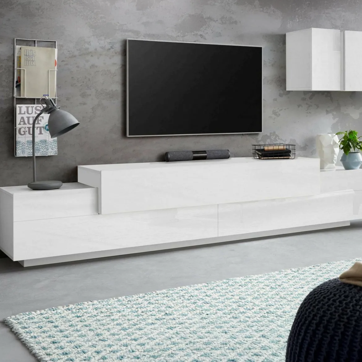 Porta TV bianco lucido 240x45x52h cm 3 ante - Tiche