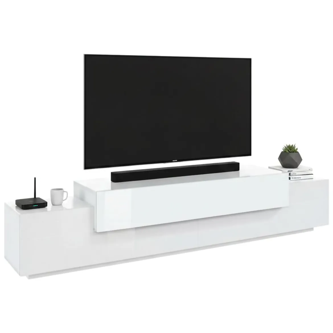 Porta TV bianco lucido 240x45x52h cm 3 ante - Tiche