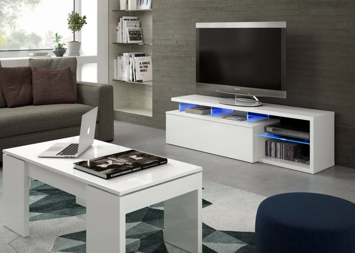 Porta TV bianco lucido 150x41x50h cm in legno - Amiuty