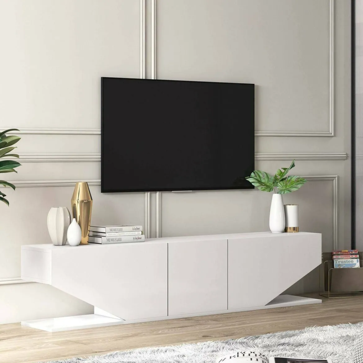 Porta TV bianco 180x30x40h cm 3 ante - Assorata