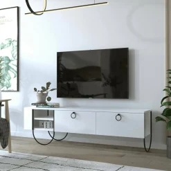 Porta TV bianco 150x36x44h cm 2 ante e 2 cassetti - Adige